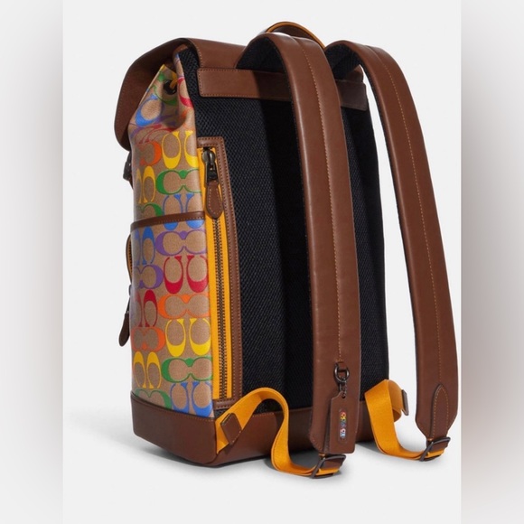 New Coach C9845 Track Backpack In Rainbow Signature Canvas In Gunmetal/Khaki - Picture 14 of 14